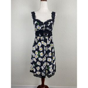 Y2k Vtg Betsey Johnson 2 100% Silk Midi Dress Daisy Floral Lace Trim Fairy Slip